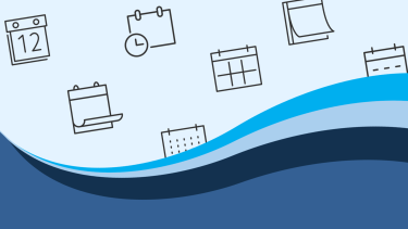DPAC Event Banner Image Calendar graphics with shades of blue in a wave across the image